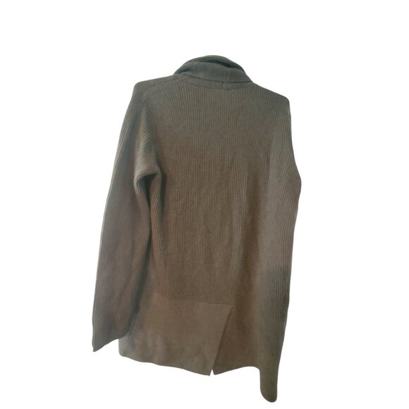 Pure Splendor cardigan sweater womens XXS green ribbed 100% cashmere long line - Picture 2 of 4